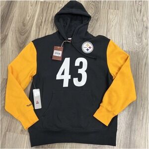MITCHELL AND NESS PITTSBURGH STEELERS TROY POLAMALU PULLOVER HOODIE MEN'S SMALL